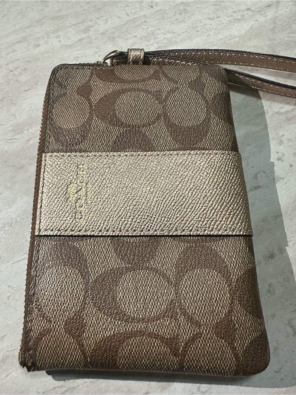 Coach Metallic Brown Signature Canvas Wristlet